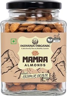 Indiana Organic Authentic Kashmiri Mamra Almonds 200g Badaam Giri | Glass Jar | Pure, Raw & Single Origin Badam from Kashm Price In India