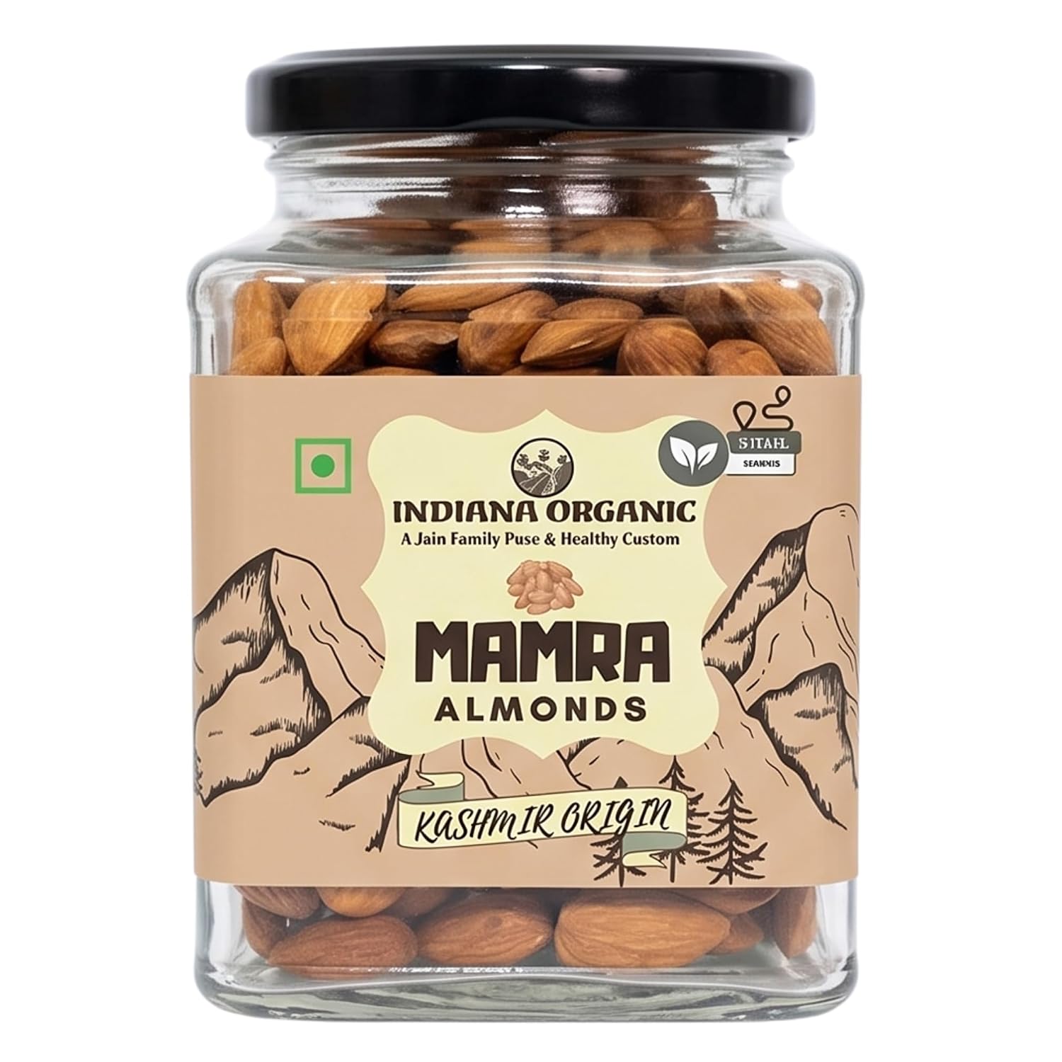 Indiana Organic Authentic Kashmiri Mamra Almonds 200g Badaam Giri | Glass Jar | Pure, Raw & Single Origin Badam from Kashm...