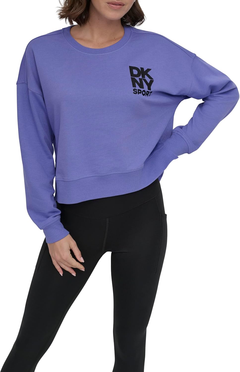 DKNY womens Embroidered Logo Cropped Crewneck Sweatshirt - Image 2