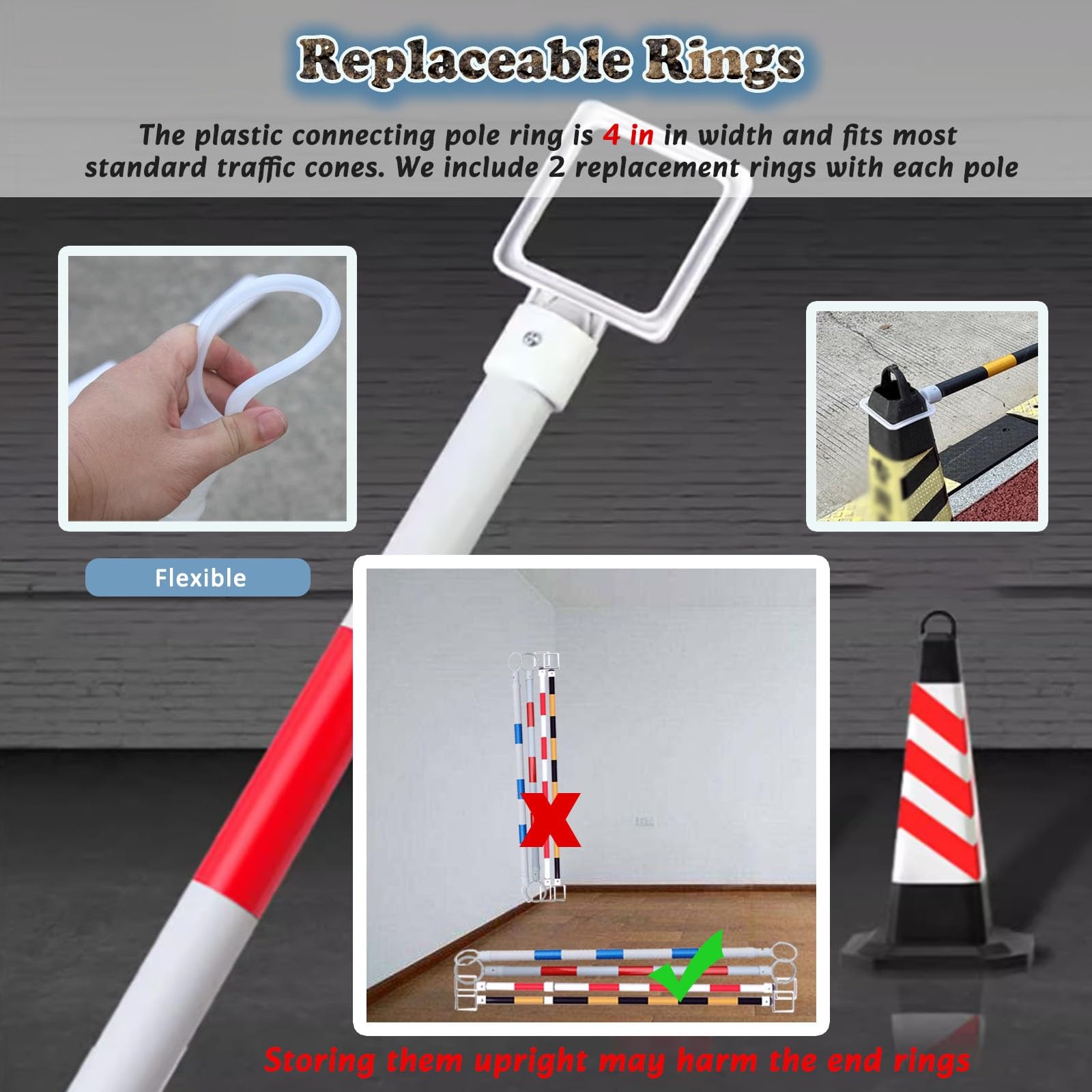 Un Cono Reflectante de señalización Vial, con Conector portátil Ajustable, Apto para Obras Viales, recintos para Eventos y Pistas de Entrenamiento Ecuestre (Azul y Blanco, Circular).