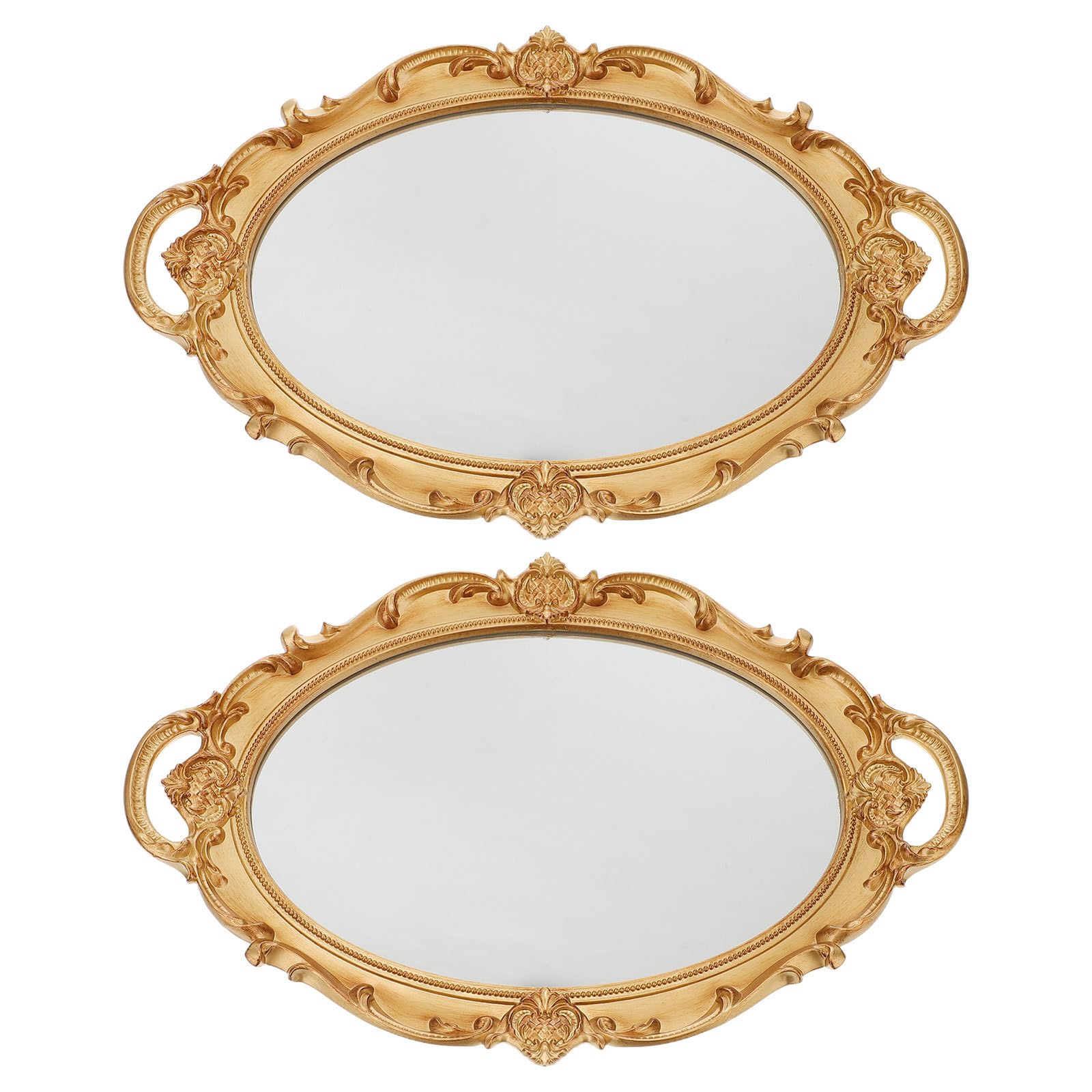 Toddmomy 2 bandejas ovaladas Decorativas Doradas para Espejo, Organizador d | Bandeja de tocador con espejo, elegantes asas laterales para facilitar su transporte. Bandeja de almacenamiento para perfumes