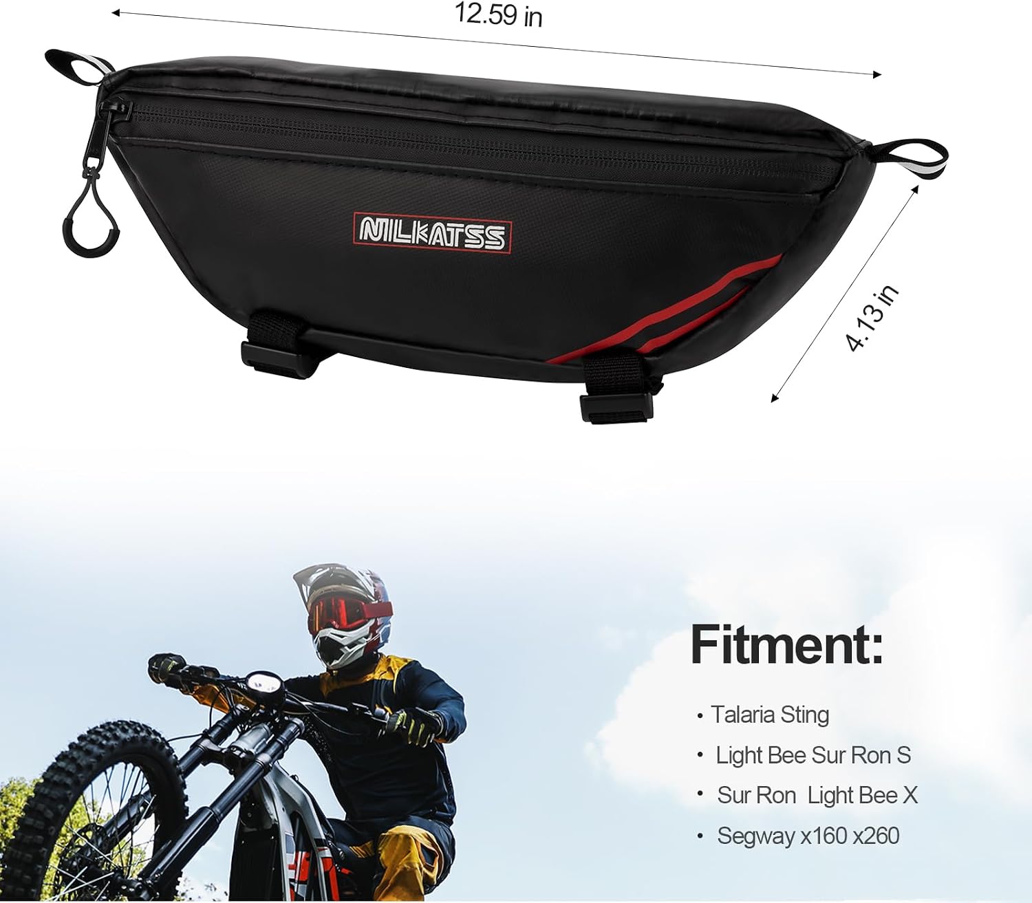Nilkatss Dirt Bike Handlebar Bag - Waterproof & Durable Motorbike Tool Bag, Fits Light Bee Sur Ron S/X/ X160/ X260 Segway Talaria Sting Electric Dirt Bikes, Secure Storage for Keys, Wallet & Phone