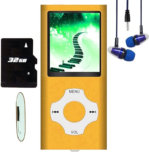 Hotechs - Reproductor de MP3 MP4, reproductor de música MP3 con memoria SD de 32 GB, delgada, pantalla LCD digital clásica de 1.82 pulgadas, puerto