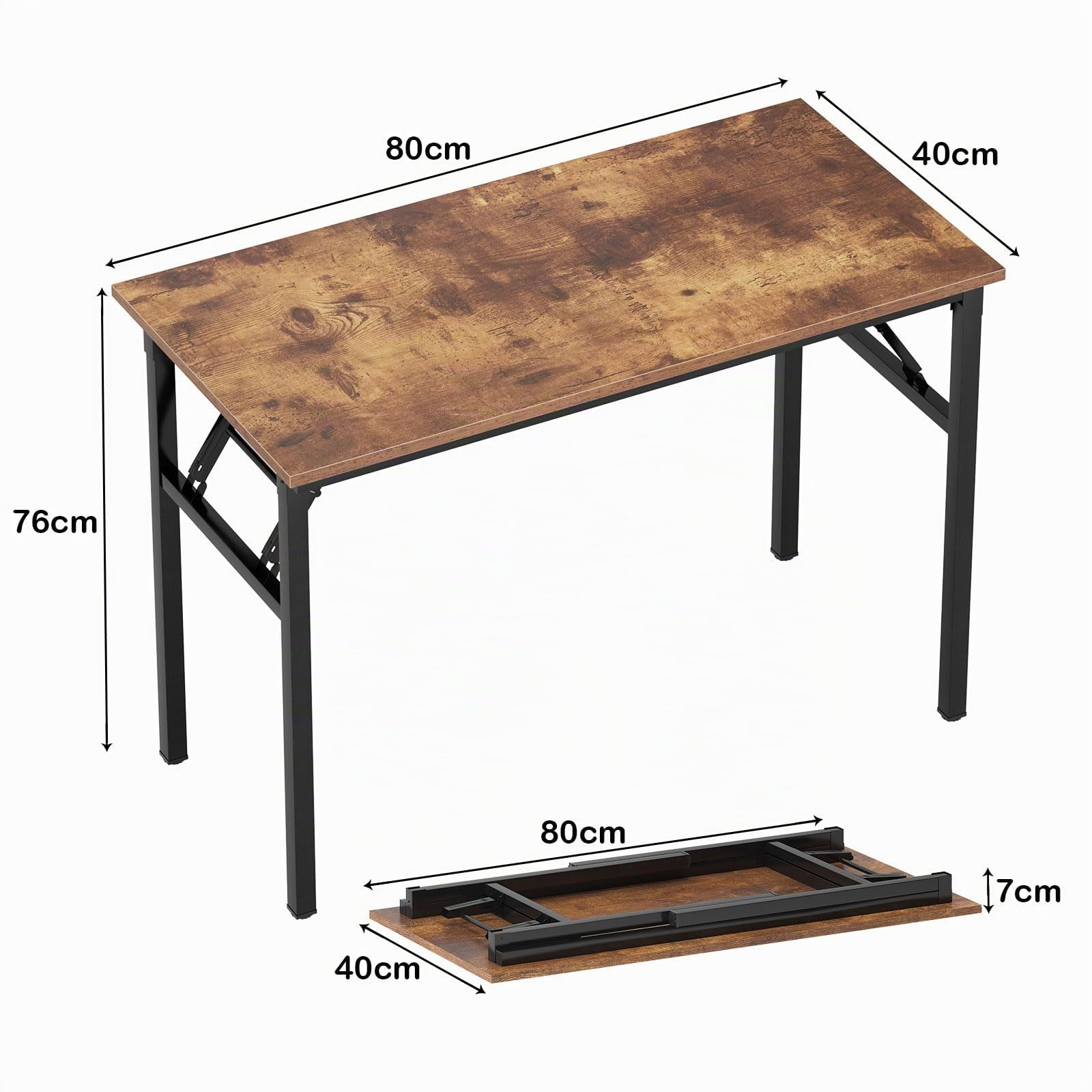 sogesfurniture Mesa Escritorio Plegable, 80x40cm Escritorio Compacto Mesa de Ordenador Escritorio de Oficina Mesa de Trabajo Mesa de Estudio de Madera y Acero, Marrón&Negro BHEU-AC5FB-8040