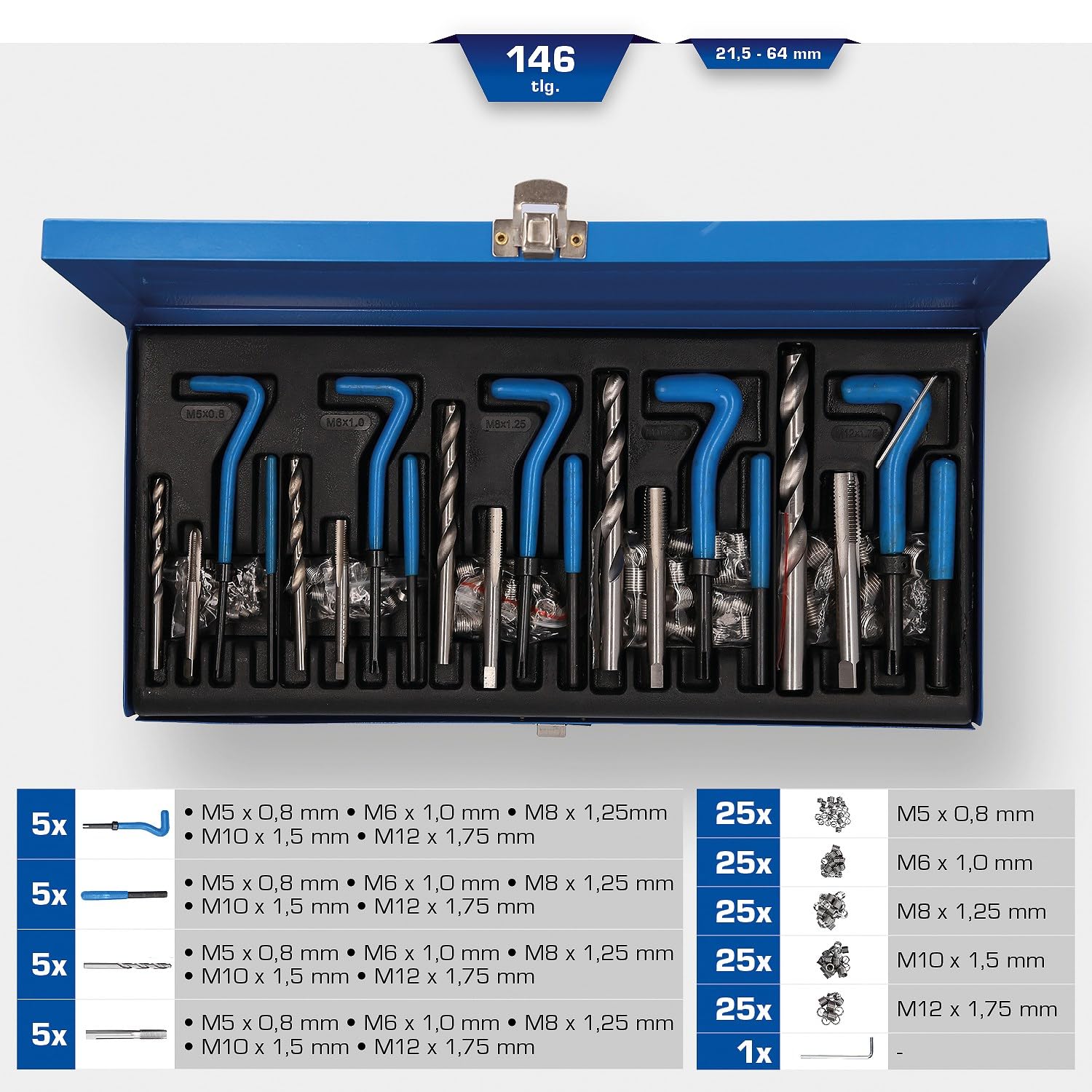 BRILLIANT TOOLS BT541150 Zestaw do naprawy gwintów, 131-szt [Powered by KS TOOLS]