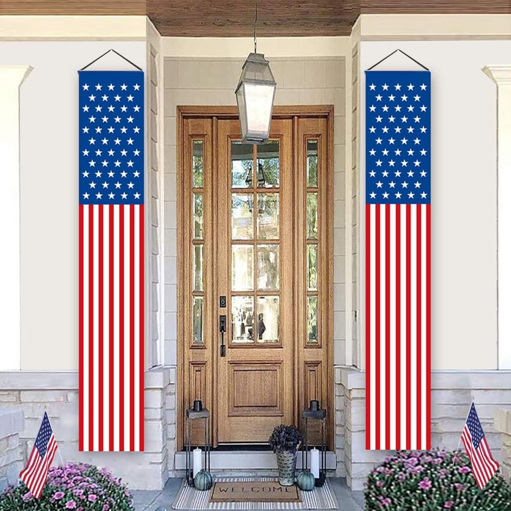 Amazon.com: SU2SON American Flag Porch Signs Outdoor Decorations Banner ...