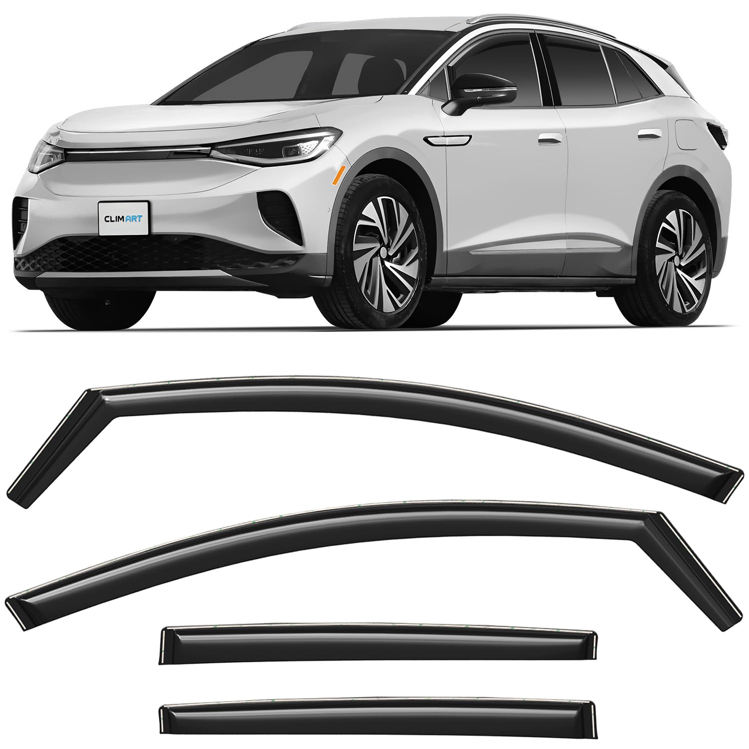clim art in-channel incredibly durable rain guards for volkswagen id.4 2021-2026, original window deflectors, vent window visors, vent deflector, 4 pcs. - 621457