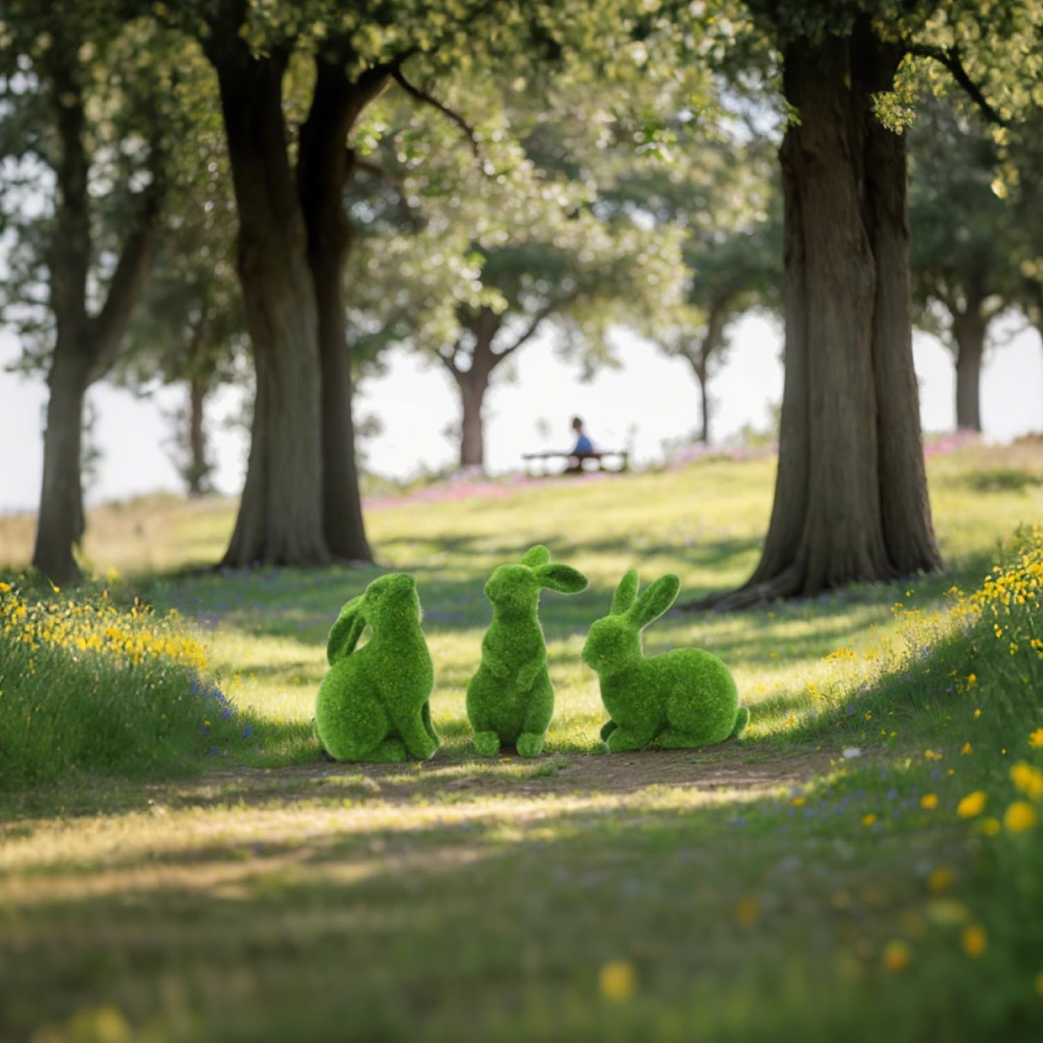 Resin Flocked Bunny Figurines Set of 3, Artificial Green Moss Bunnies for Easter Decor, Small Decorative Rabbit Statues for Home Decor, Spring Tabletop Centerpiece, Outdoor Decorating - Image 6