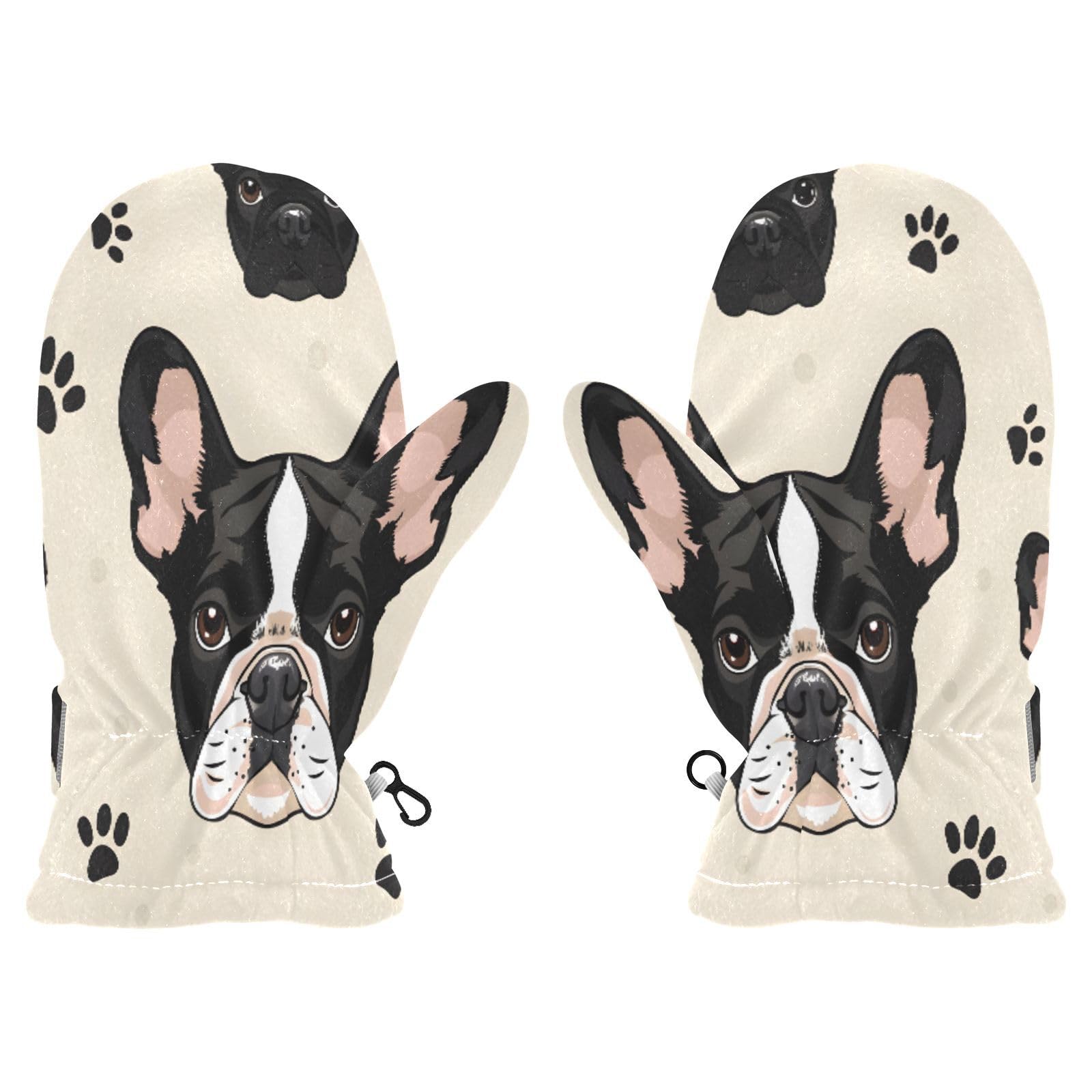 Kid's Winter Gloves Children Warm Gloves Dog Head Black Footprint for Boys Girl Age 2-4 Years