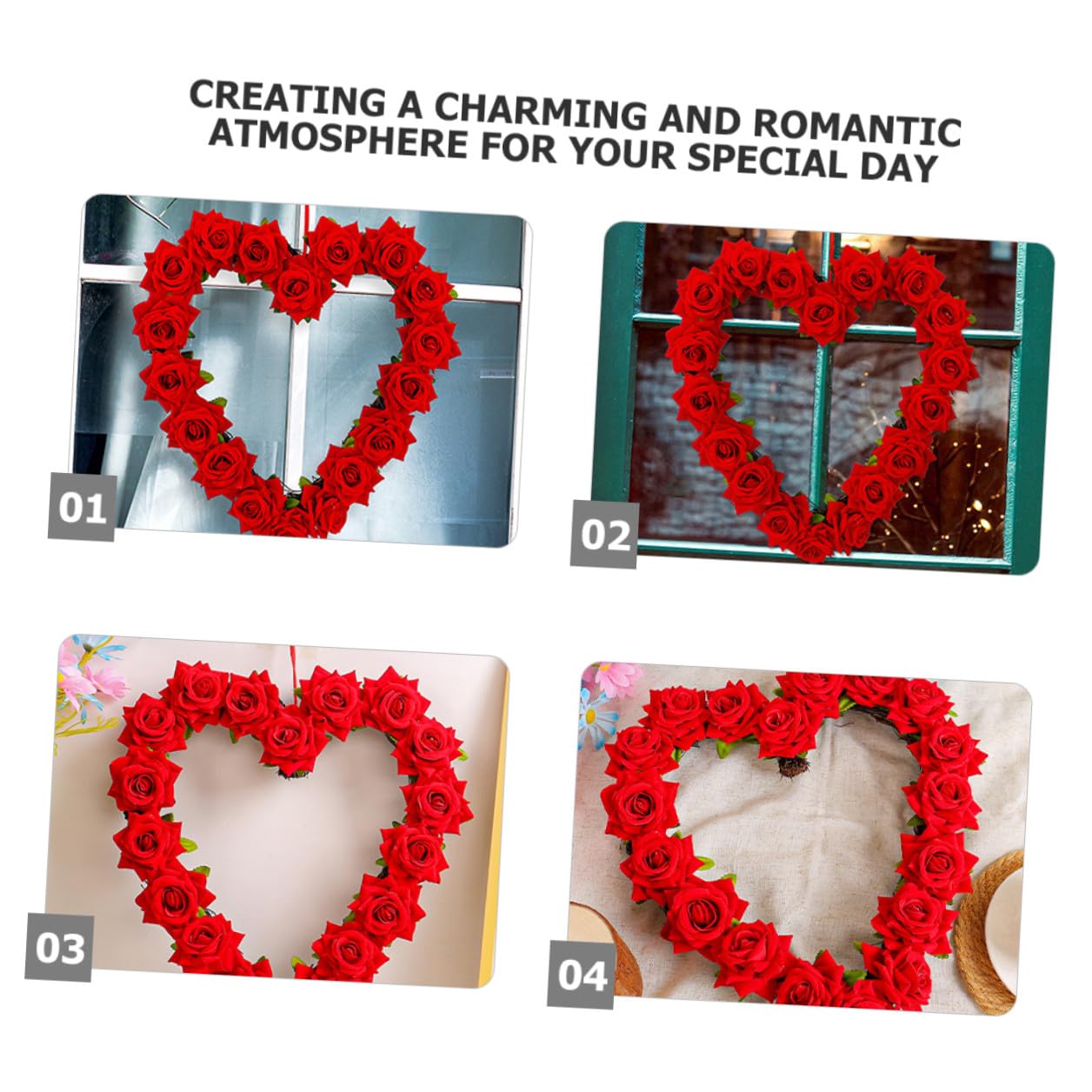 Homoyoyo Ghirlanda Floreale Artificiale a Forma di Cuore Finta per Decorazione Porta D’ingresso Festa Anniversario Matrimonio Rosso