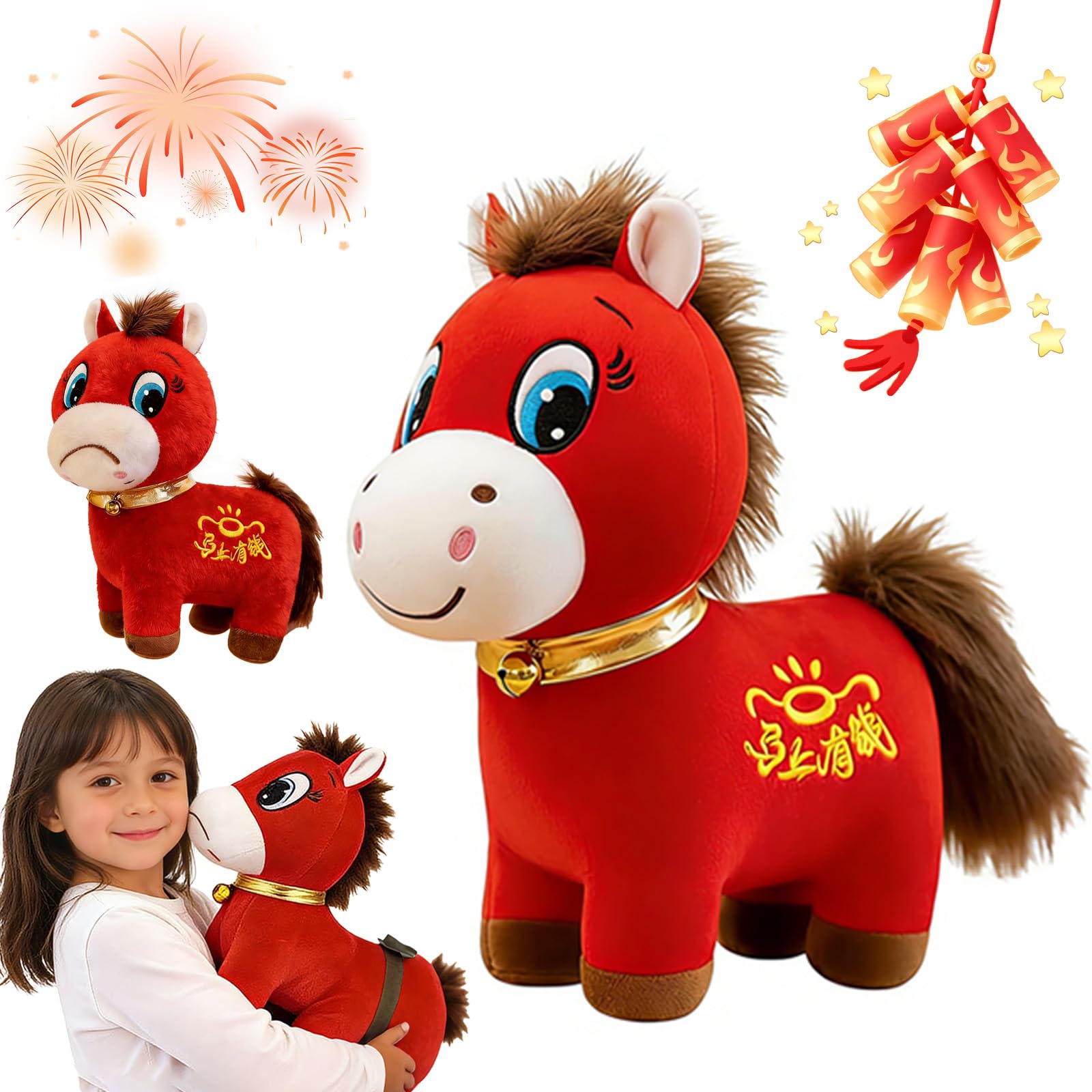 Crying Horse Plush, 2026 Chinese New Year Horse Plush, 7.87in/9.84in Cute Smiling & Cry Zodiac Figurinem, Lunar New Year Mascot Decorations, Sad Horse Toy for Home Store Tabletop Decor (Laugh)