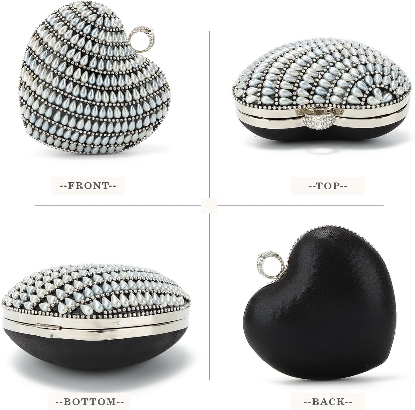 SUKUTU Cute Heart Shape Clutch Bag Women Elegant Pearl Rhinstone Evening Purse Wedding Party Bridal Prom Handbag - Image 3