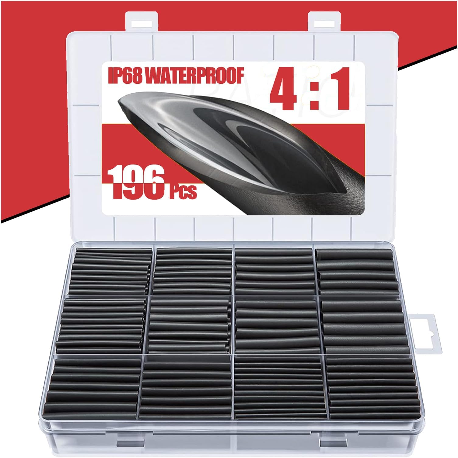 Heat Shrink Tubing 4:1 Shrink Ratio, Adhesive Lined, IP68 Waterproof Shrink Tubing, 196PCS Heat Shrink Sleeving for Electrical Insulation and Wire Connector with User-Friendly Design