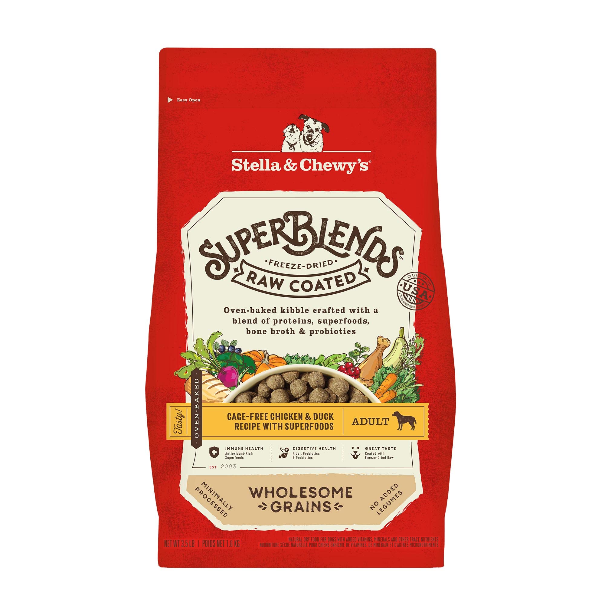 Stella & Chewy's SuperBlends Raw Coated Wholesome Grains Cage-Free Chicken & Duck Recipe with Superfoods, 3.5 lb. Bag