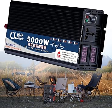 Pure Sine Wave Inverter 12V 24V 48V 60V DC To AC 110V 220V 230V 240V Car Converter 3000W 4000W 5000W Transformer Car Power Inverter with 1 Ac Outle,2 Cooling Fans,for Motorhomes,Truck,60V-5000W