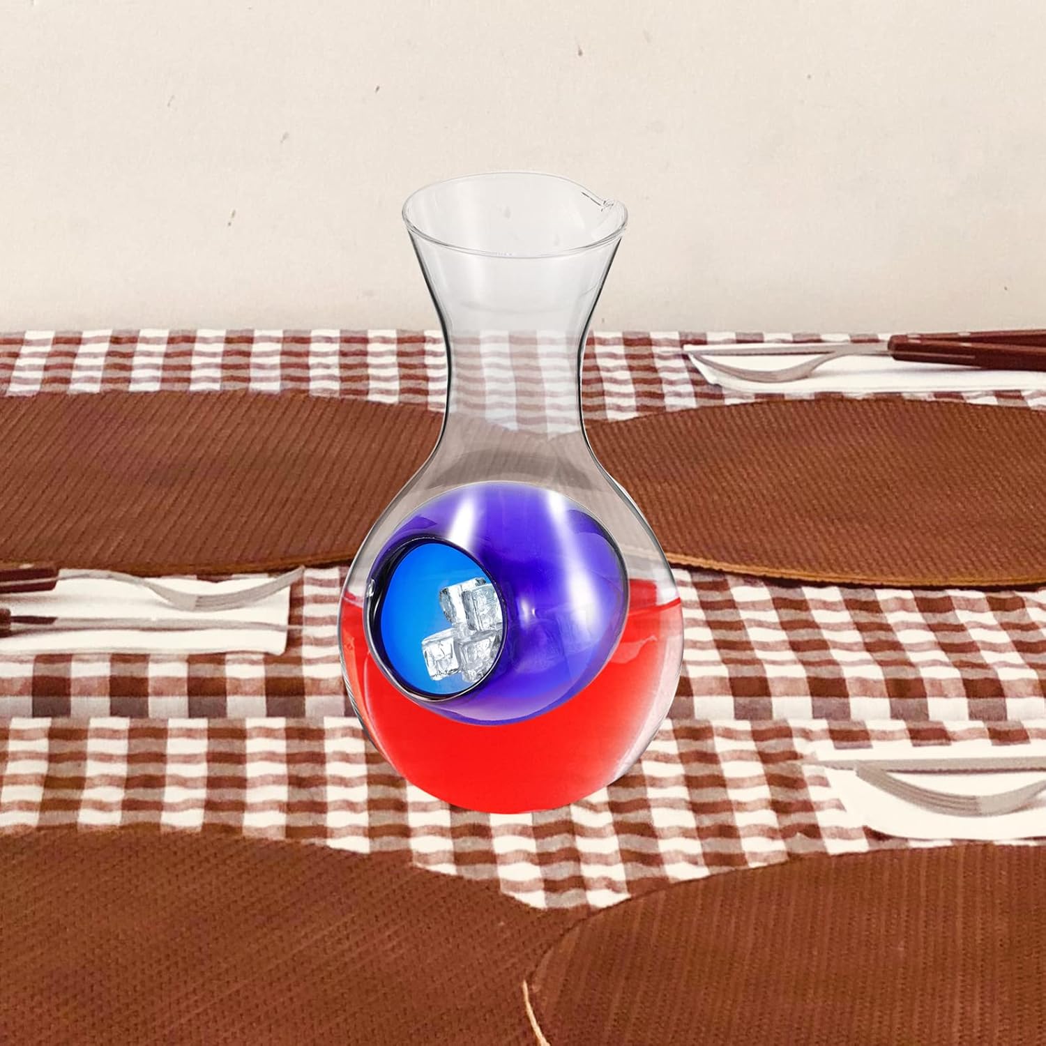 Flutes Japanese Cold Sake Glass Decanter Bottle Wine Decanter with Ice Pocket Cold Sake Chilled Server Wine Pour Carafes Whiskey Dispenser for Home Blue 400ML Red