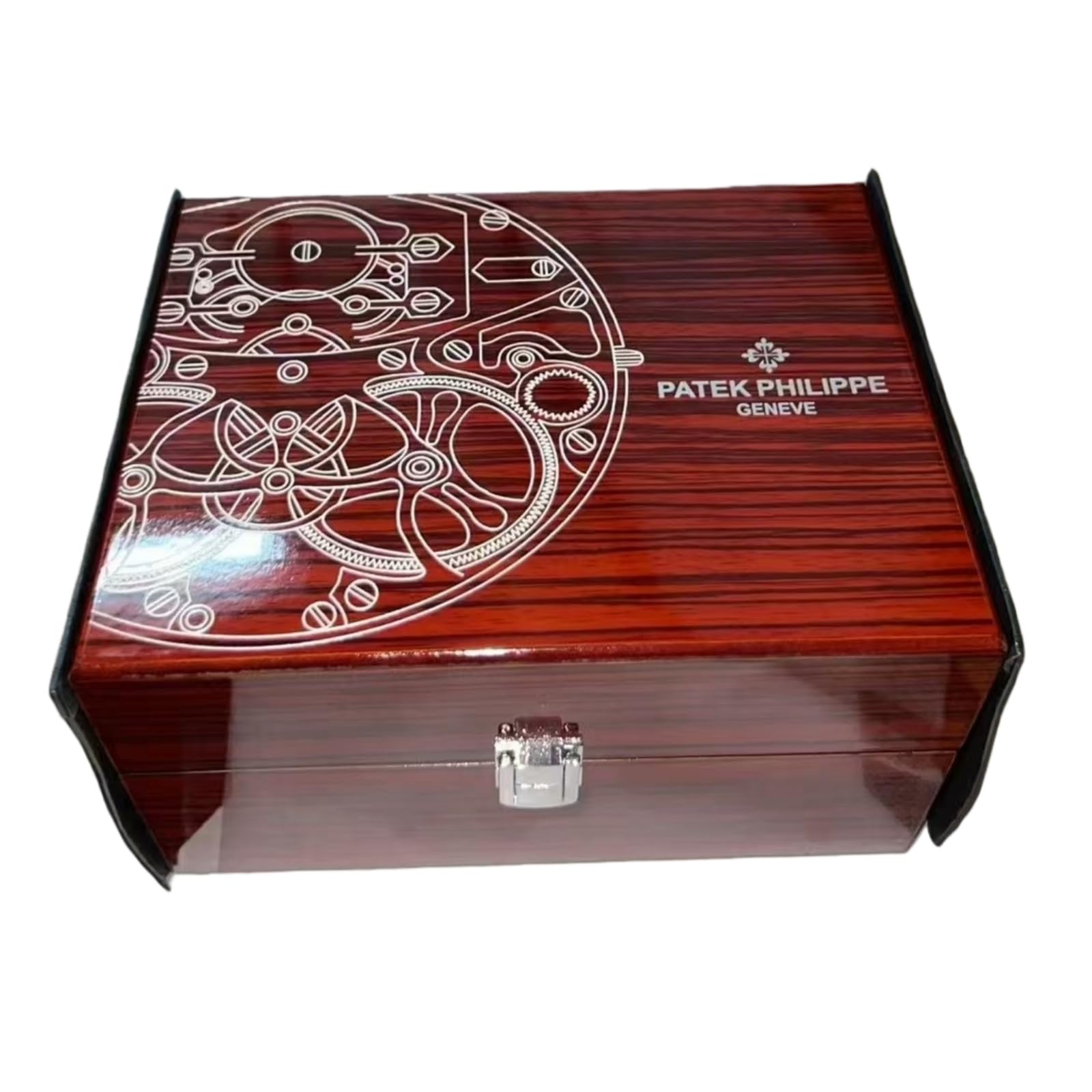 Scatola Orologi Venatura Legno Scuro Motivo Arte Meccanica Laccato Lucido Slot Singolo Custodia per Patek Philippe