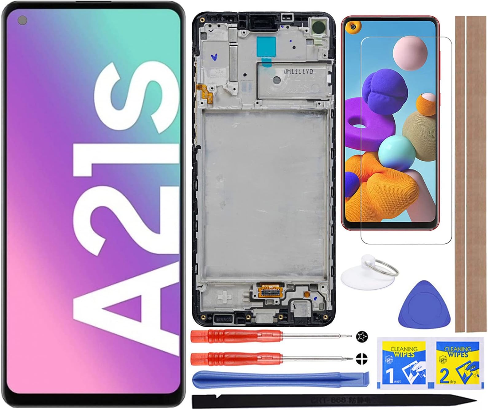 A21S LCD Screen Replacement Touch Digitizer Display Assembly 6.5" (Black-with Frame) for Samsung Galaxy A21S 2020 A217 SM-A217F/DS A217F A217M