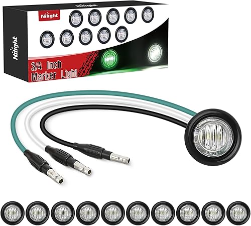 Miniatura 25 de Nilight - TL-04 juego de 10 luces LED redondas de 3/4 de pulgada, miniluces LED redondas, luces LED de gálibo delanteras, traseras y laterales