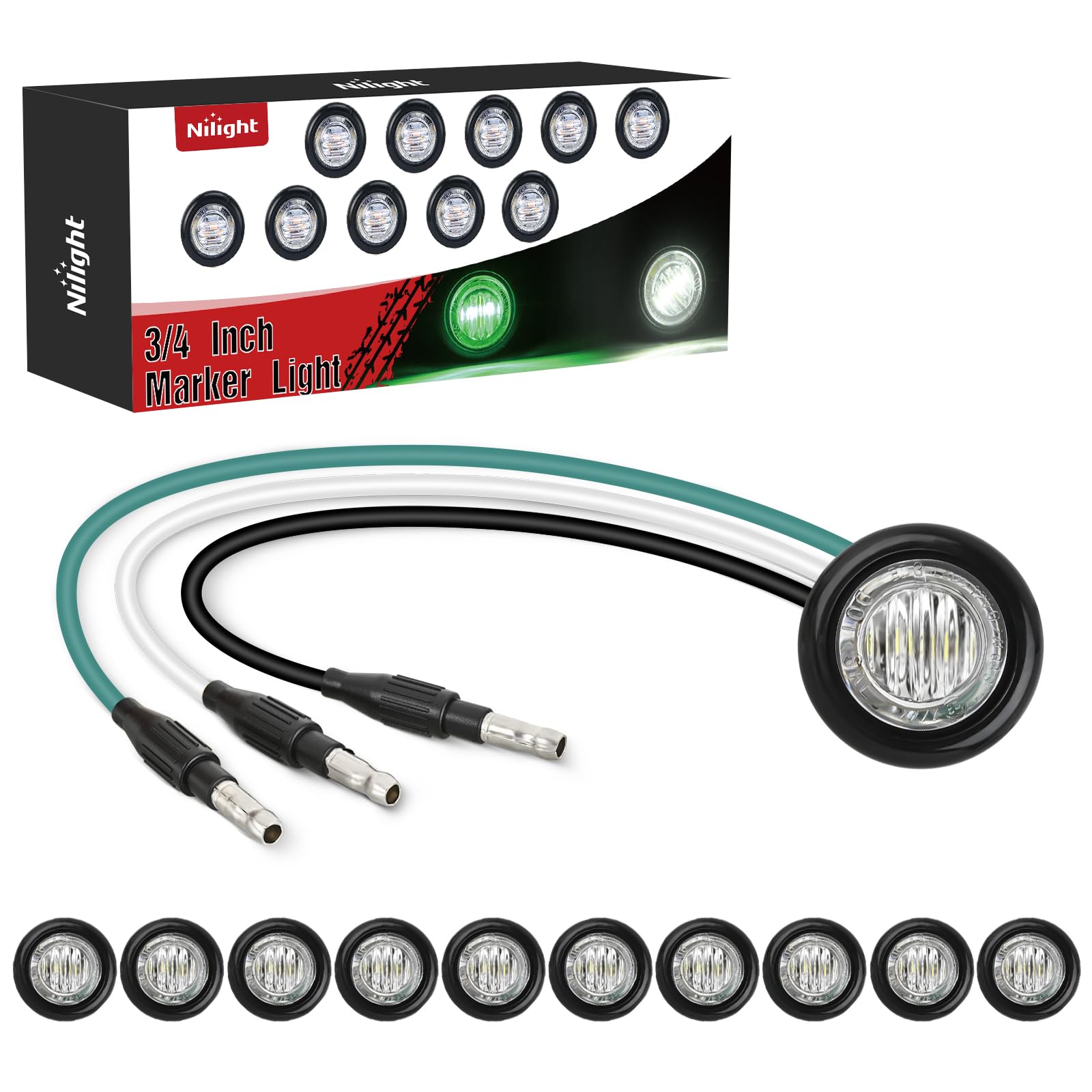 Nilight 3/4 Inch Dual Color Marker Light Green and White Clearance Lights