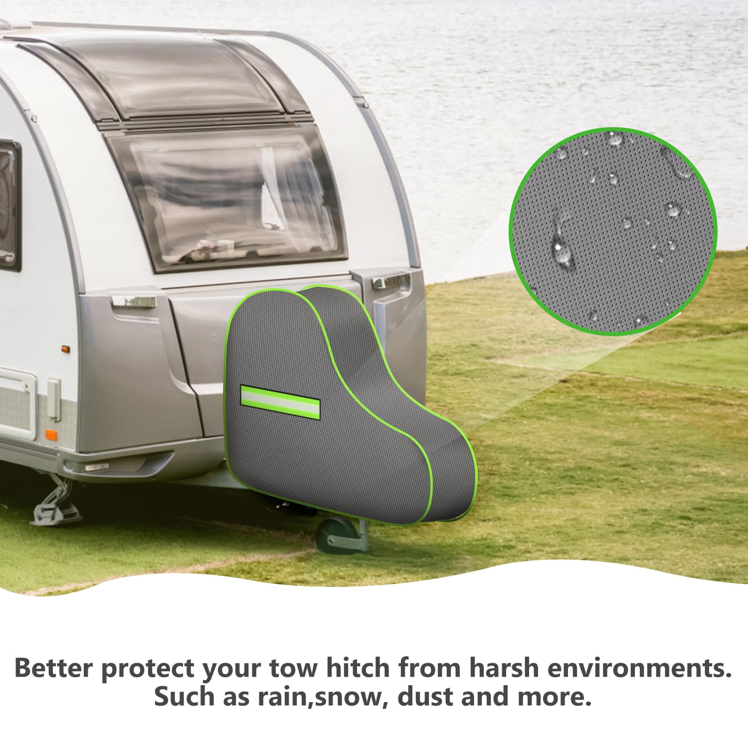 URAQT Copertura Gancio Traino, Universale Copertura Gancio Traino con Finiture Riflettenti, Impermeabile Copertura Gancio Traino Roulotte (Grigio)