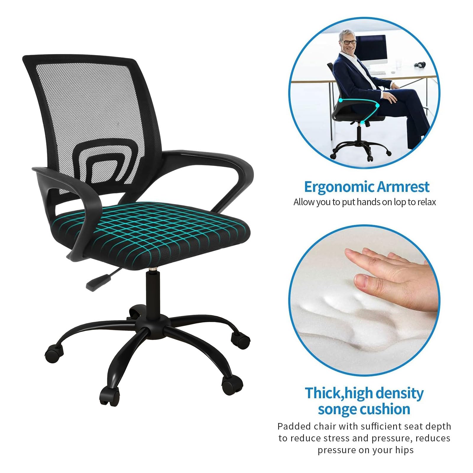Bonzy Home Ergonomic Office Chairs Set of 2 Rolling Conference Room Chairs with Wheel Mesh Computer Desk Chair — view 5