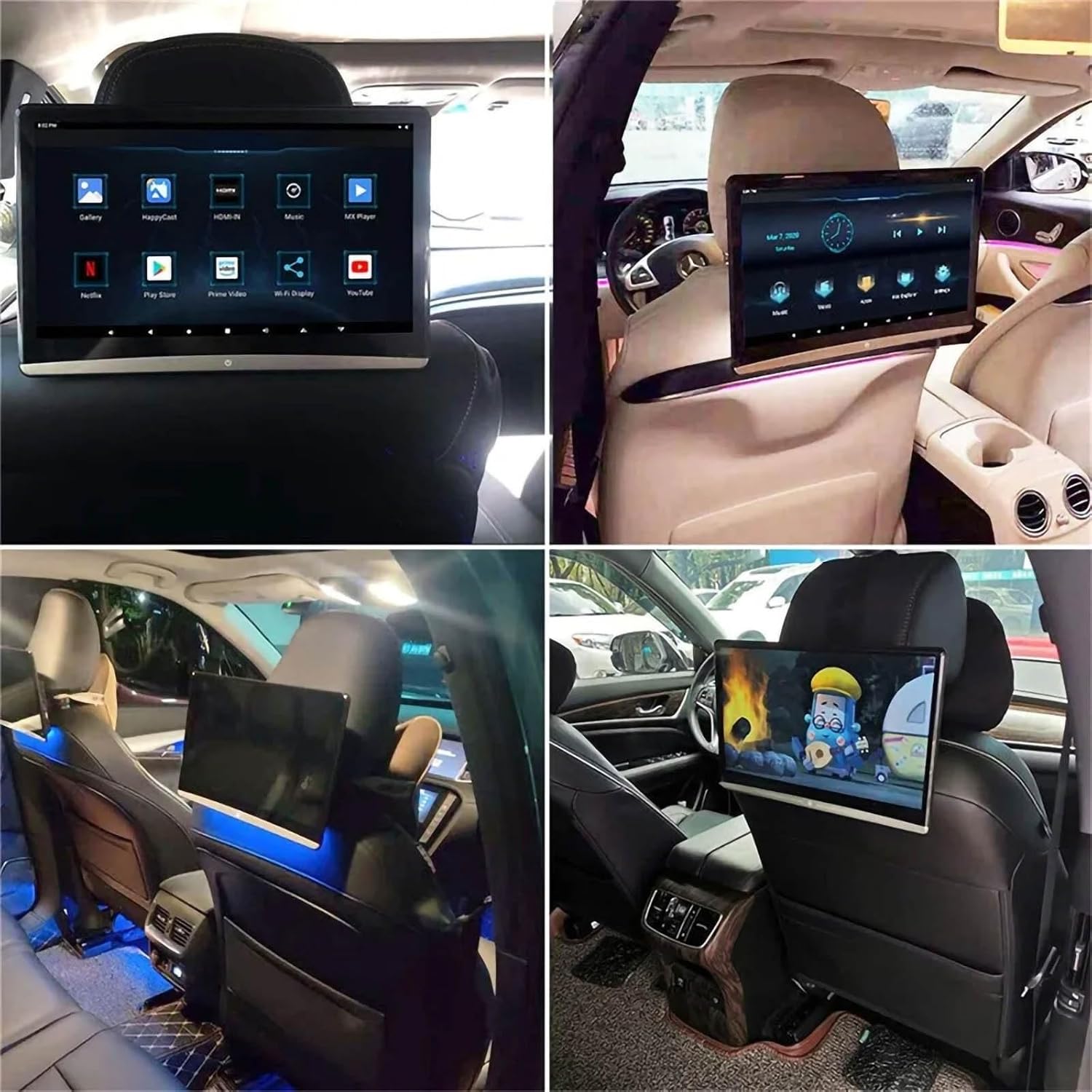 11.6'' Universal Car Headrest Monitor, 2+32GB ROM Android 13 Multimedia Player, HDMI Input for Game/Laptops & HDMI Output to External Displays, Bluetooth Earphone Support(2+32G)
