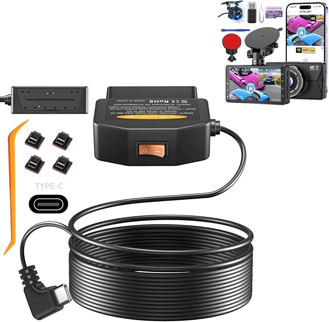 4K Dash Cam Front and Rear with 64GB Card Plus
