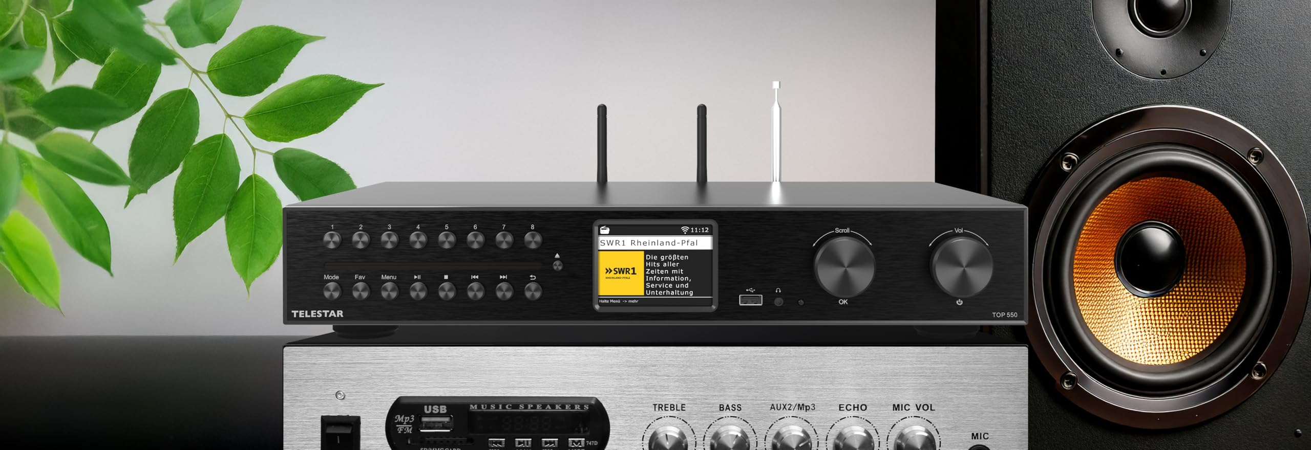 TELESTAR TOP 550 – HiFi-System mit Verstärker & CD-Player, 43 cm – Schwarz | 2 × 30 W, Internetradio/DAB+, Bluetooth Audio-Streaming & Sendefunktion, Hotelmodus, USB-Aufnahme, Streamingdienste