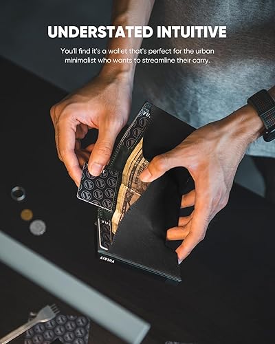Vista 5 de VULKIT Billetera desplegable de metal para hombre, bloqueo RFID inteligente, tarjetero de crédito, cierre magnético, billetera triple de cuero