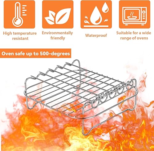 Miniatura 3 de Estante cuadrado para freidora de aire, estante deshidratador apilable de acero inoxidable multicapa, accesorios cuadrados para freidora de aire,