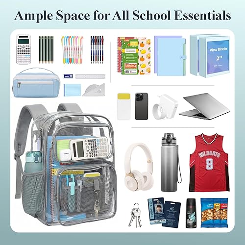 Miniatura 4 de PACKISM Mochila Transparente para la Escuela - 17 pulgadas Mochila Escolar Transparente Grande de Servicio Pesado, Mochila Transparente de PVC