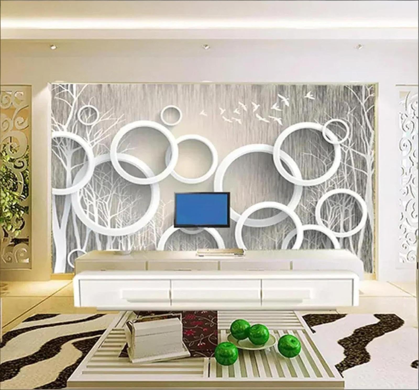XLMING Abstract Forest Birds Circles Art 3D Wallpaper Luxury Home Dining Decor Paste Sofa Living Room The Wall for Bedroom Mural-430cm×300cm