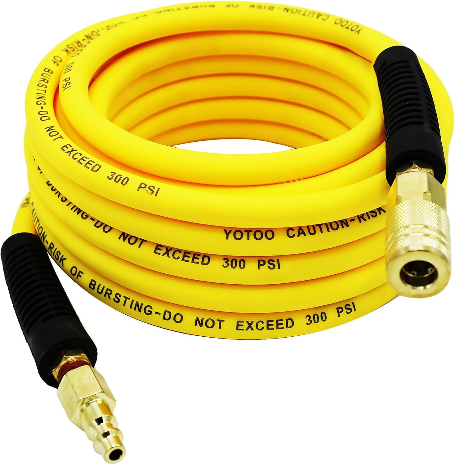YOTOO Hybrid Lead-In Air Hose 1/4-Inch by 6-Feet 300 PSI Heavy Duty, Lightweight, Kink Resistant, All-Weather Flexibility with 1/4-Inch Industrial Air Fittings and Bend Restrictors, Yellow