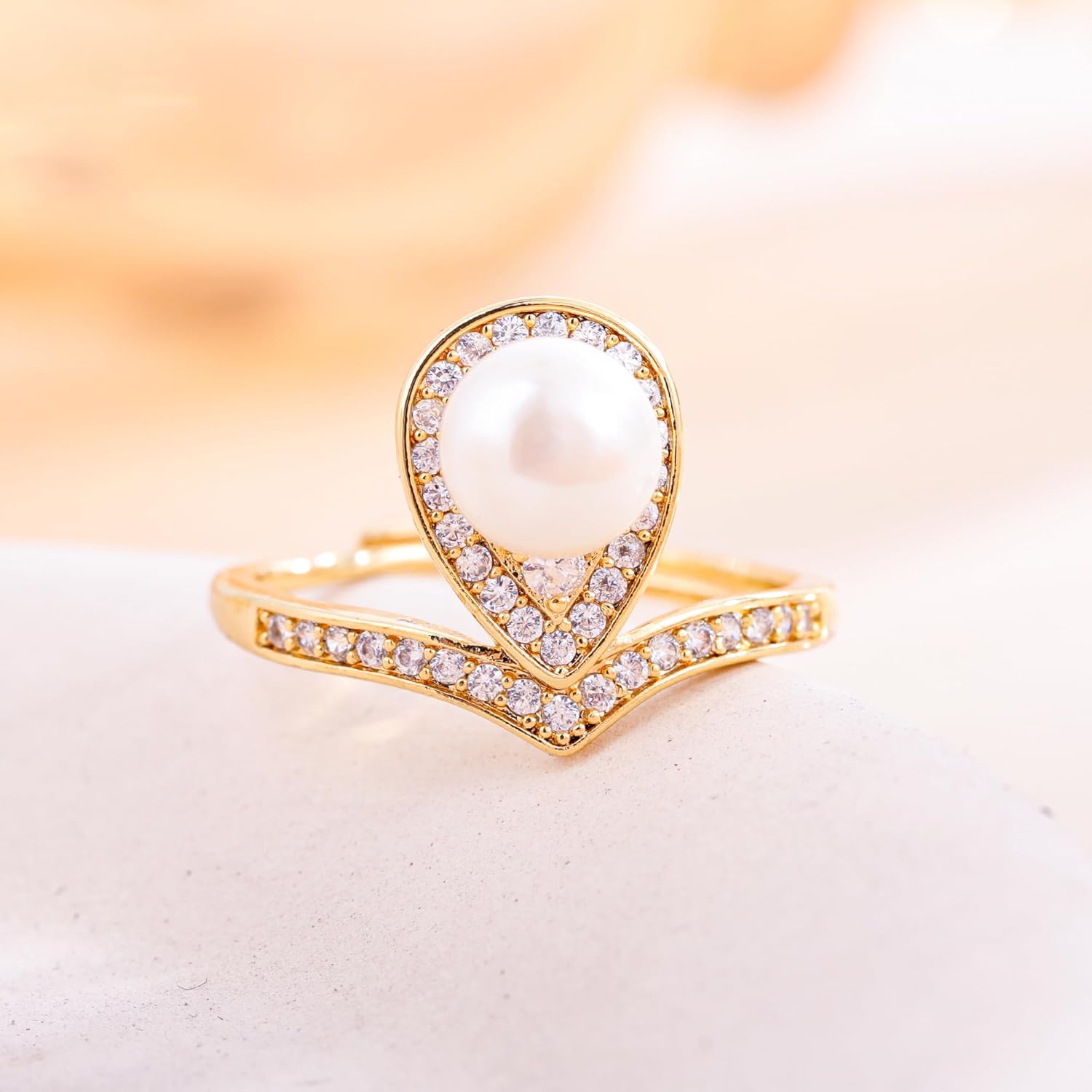 14k Gold Plated Freshwater Pearl Ring, Handmade Adjustable Open Ring for Comfortable Fit Gift Idea for Women & Teen Girls - Image 2