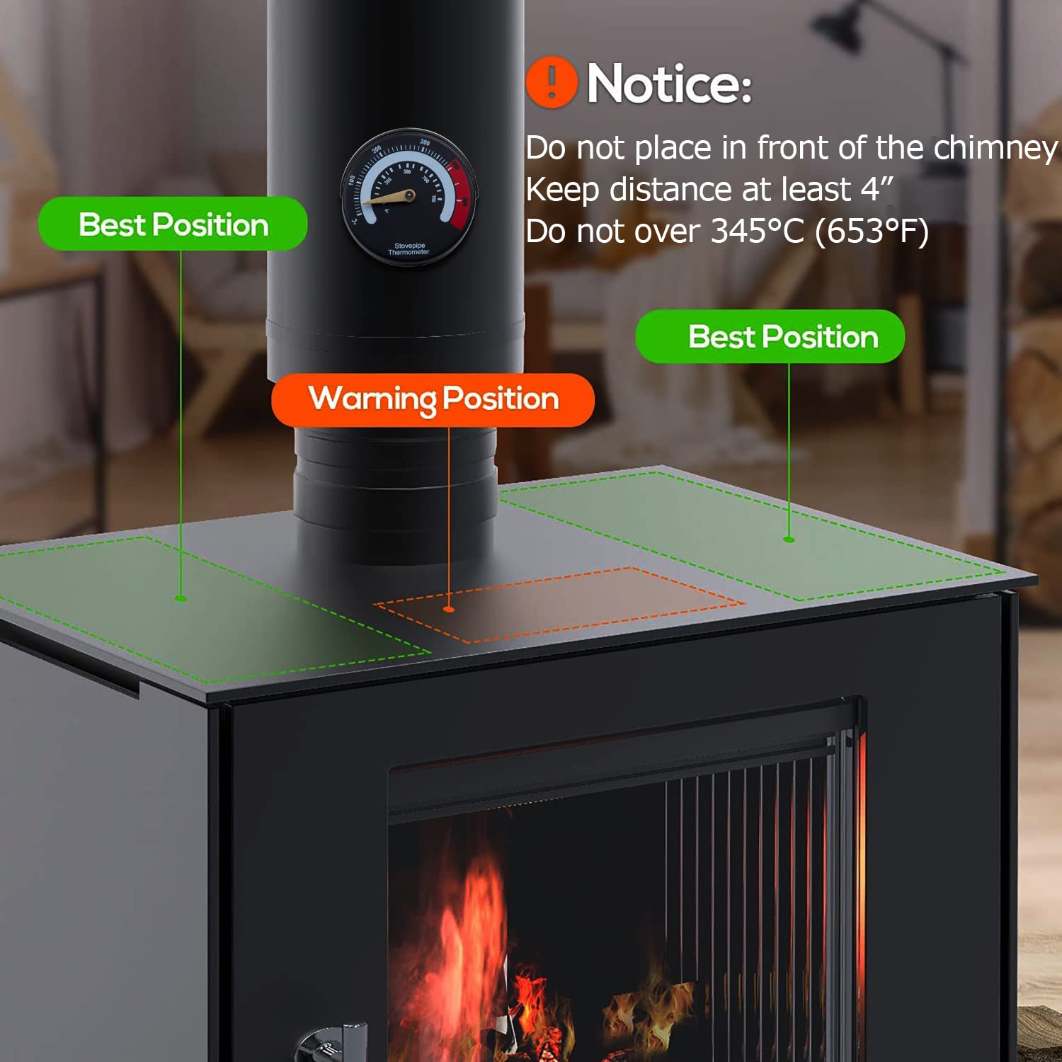 Ventilador de estufa de leña alimentado por calor de 12 aspas, ventilador superior de estufa grande para quemar leña/quemador de troncos/chimenea 7