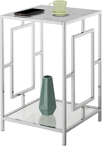 Miniatura 4 de Town Square - Mesa auxiliar cromada con estante, mármol sintético blancocromo