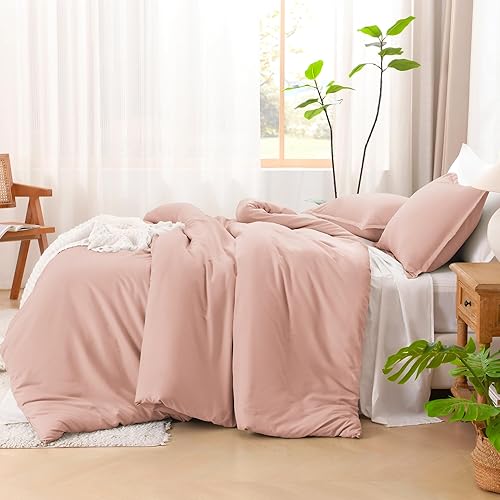 Miniatura 5 de Litanika Juego de edredón rosa tamaño Queen de 3 piezas para niñas y mujeres, juego de ropa de cama liso para todas las estaciones (edredón de 90 x