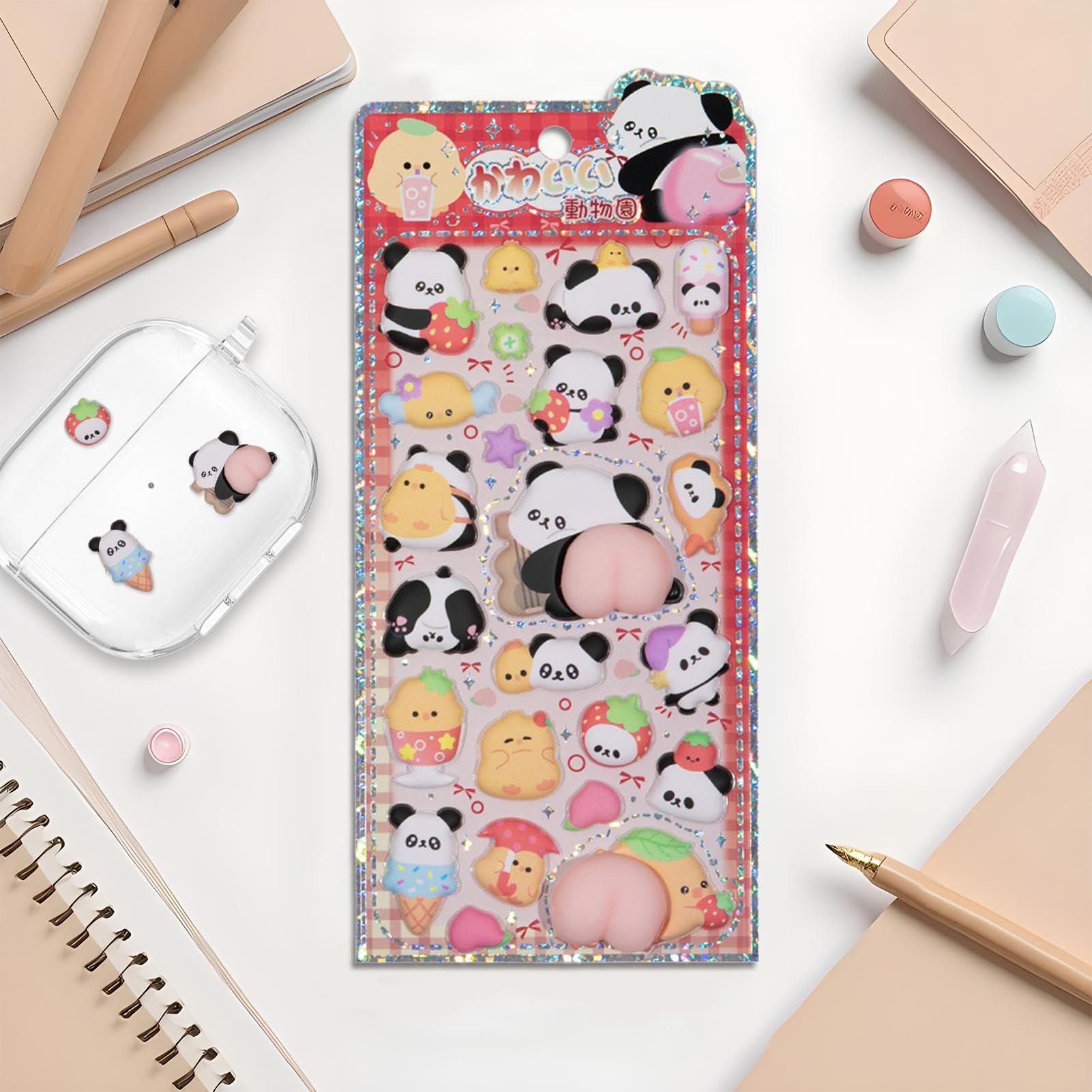 Adesivi 3D per Bambini Panda - Decalcomanie Animali per Quaderni, Custodia Telefono, Scrapbooking