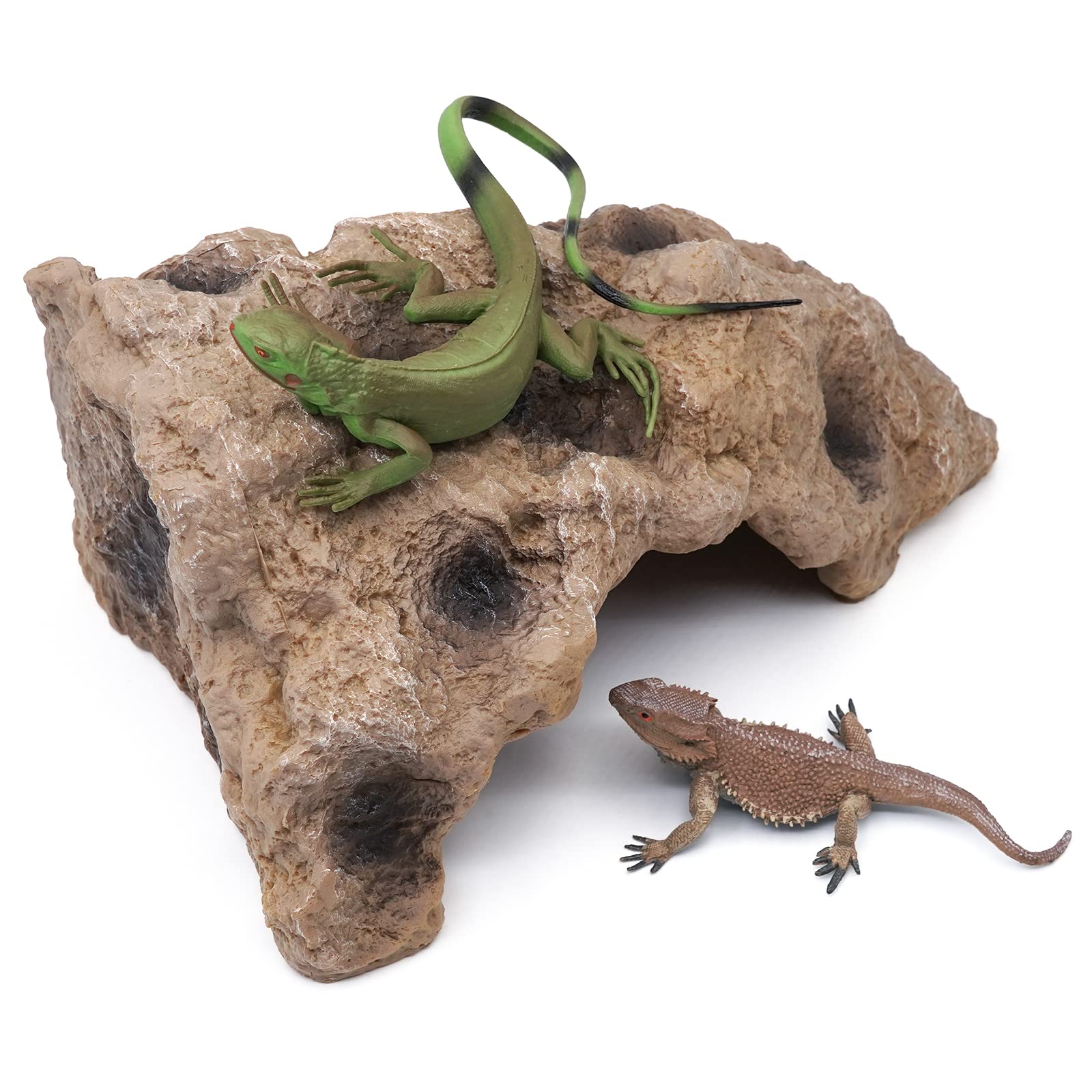 Flushbay Reptile Rock Hide Cave Resin Large Reptile Hideouts Habitat Cave Terrarium Decorations for Bearded Dragon Lizards Geckos Leopard Chameleons