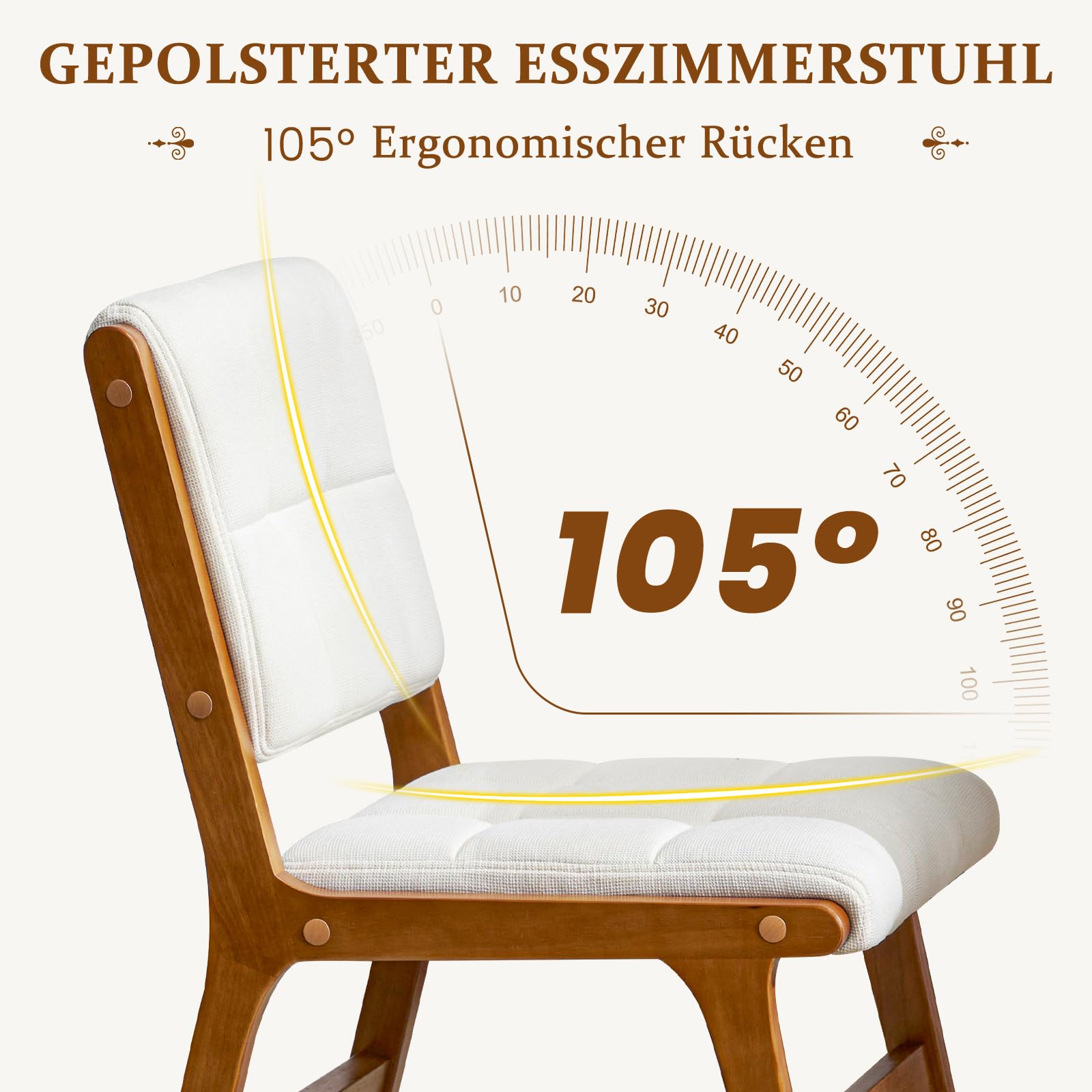 Esszimmerstühle 2er Set, Küchenstühle aus Holz, Stuhl Esszimmer Wohnzimmer Polsterstuhl Armlehnstuhl mit Rückenlehne für Esszimmer Küche Wohnzimmer, Beige, Leinen