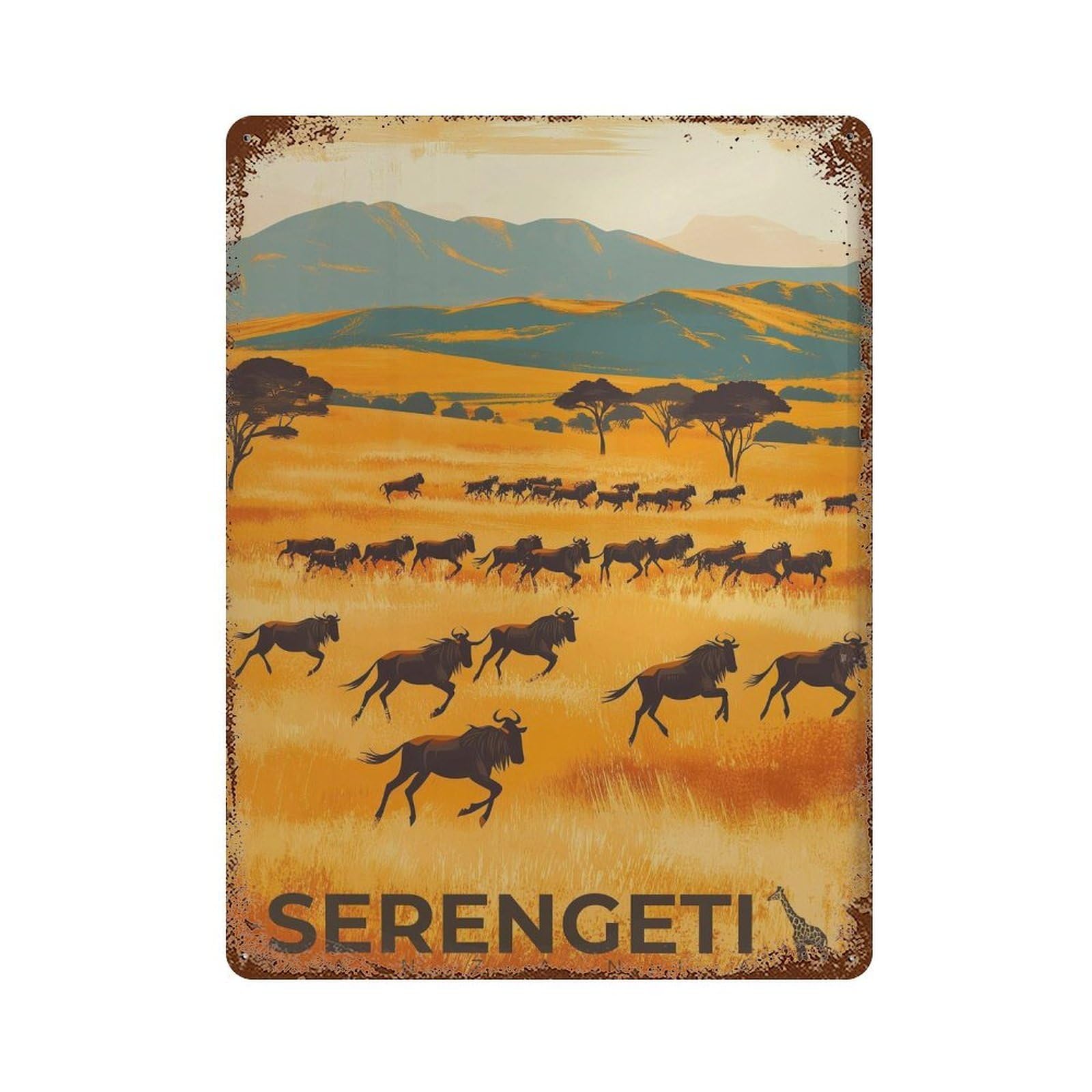 xiaoxiaoshen Serengeti Wildebeest Migration Wall Decor Art Metal Tin Poster Modern Home Decor Art Home Bar Shop Decorations Vintage Sign 40x30cm