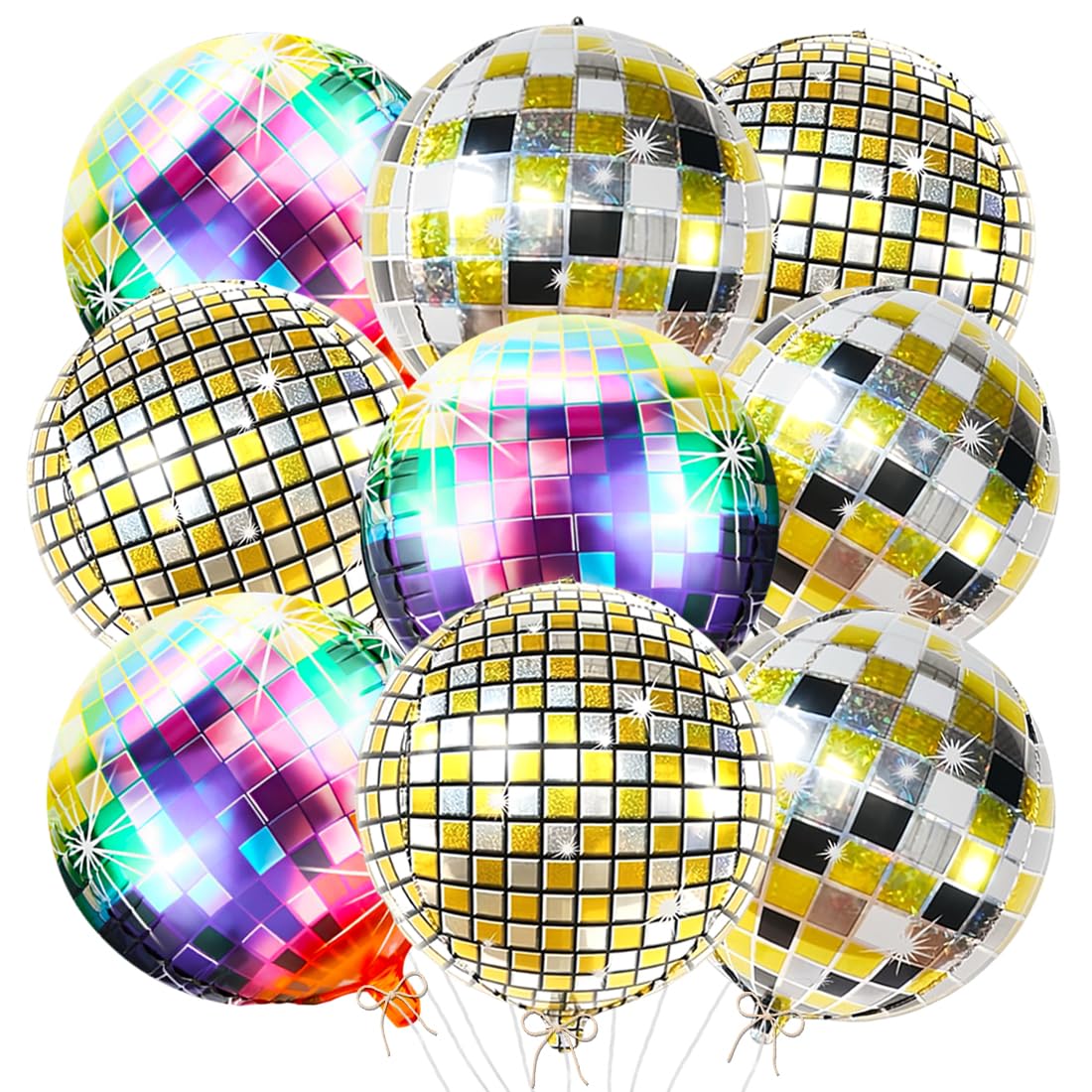 9 Stück Discokugel Luftballon, 22 Zoll 4D Disco Folienballons, Helium Ballon Discokugel für Disco Geburtstag Abschlussball Silvester Karneval 70er 80er 90er Party