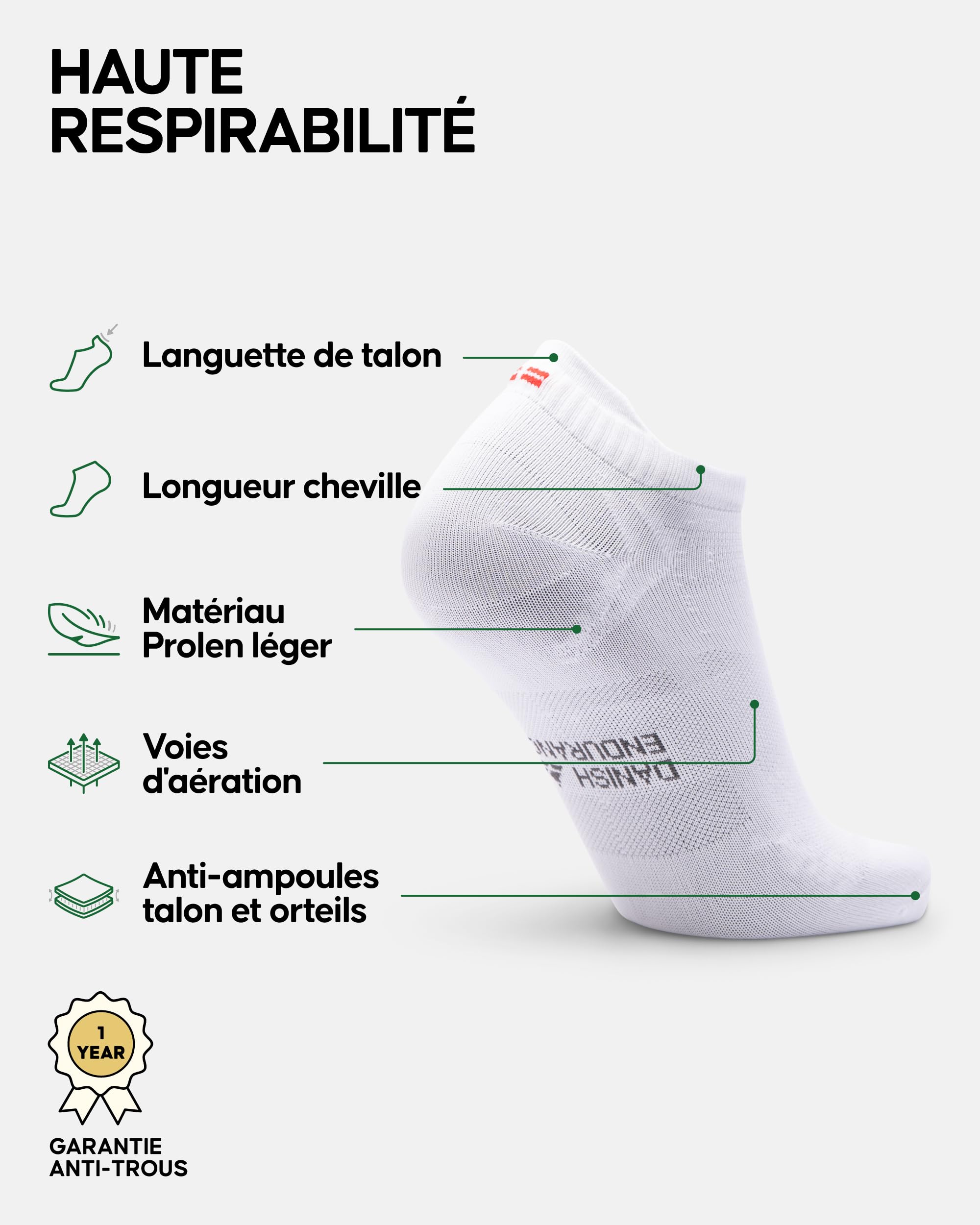 DANISH ENDURANCE Chaussettes de Course Respirantes pour Hommes et Femmes, Anti-blessures, Coupe Basses, Unisexes, Lot de 3