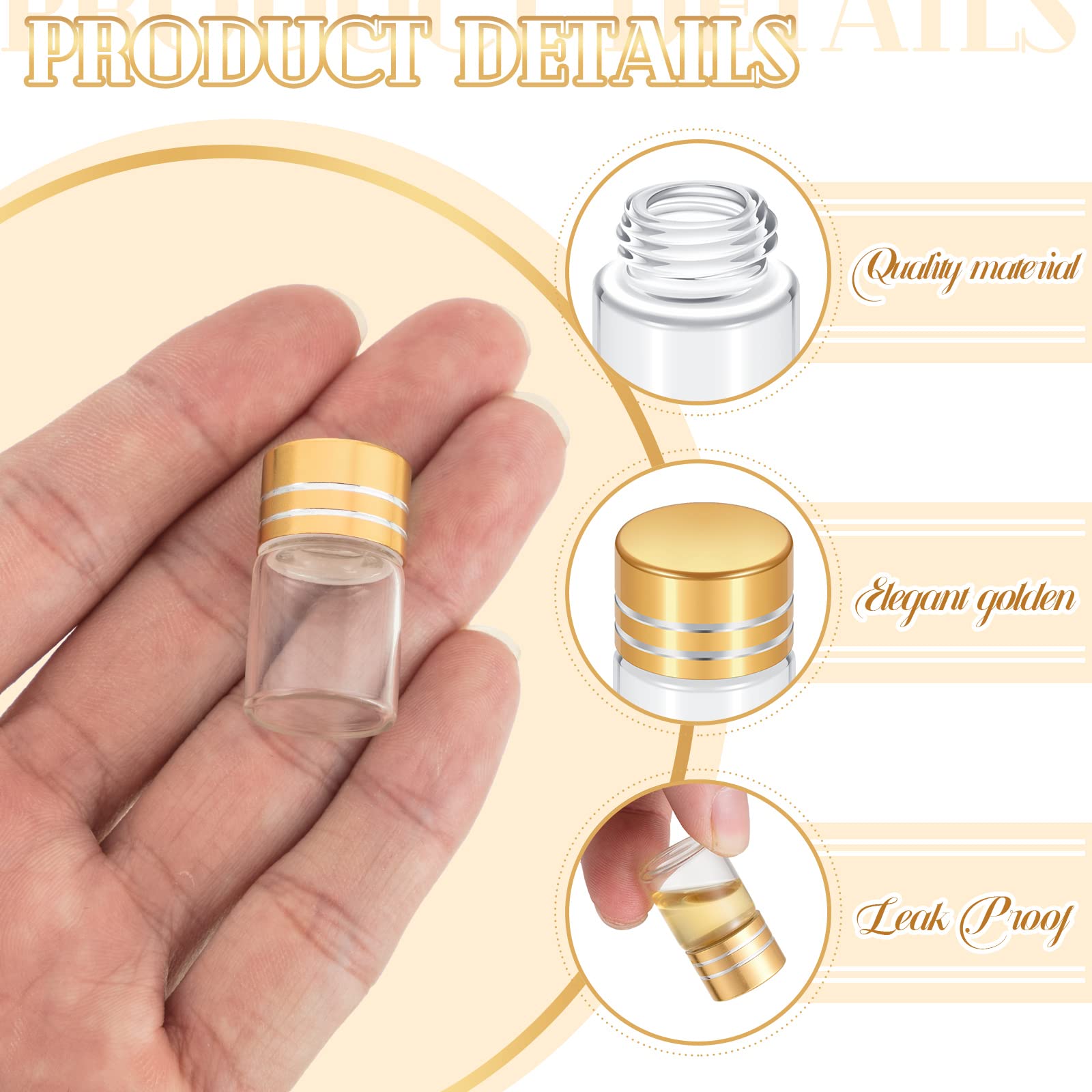 Didaey 100 botellas de vidrio pequeñas de 2 ml, mini botellas transparentes pequeñas, frascos de vidrio, botellas vacías de regalo, frascos pequeños con tapa de rosca de metal de aluminio para