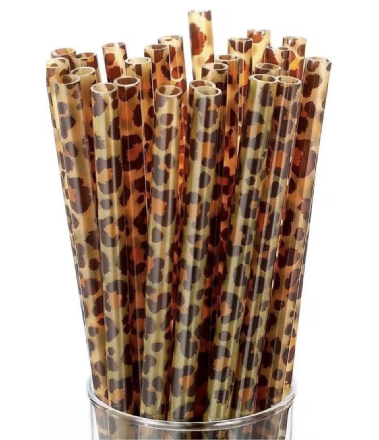 20 Pcs Leopard Print Reusable Drinking Straws Safari Themed Party Decorations Party Straws Party Favours (Brown)