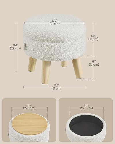 Miniatura 2 de SONGMICS ULOM515WD01 ULOM515WD01 - Otomana redonda con asiento acolchado, reposapiés con patas de madera, mesa pequeña, para pasillo, sala de estar,