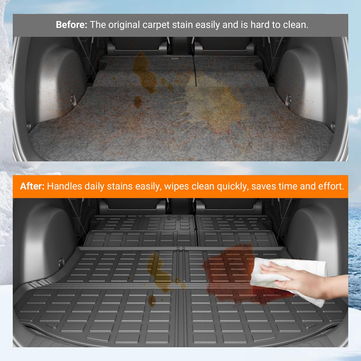 Powoq Trunk Mat Compatible With 2013 2014 2015 2016 2017 2018 Toyota RAV4 Cargo Liner All Weather Backrest Mat Replacement For Toyota RAV4 Accessories (Fit 2013-2018, Rear Trunk Mat Backrest Mats