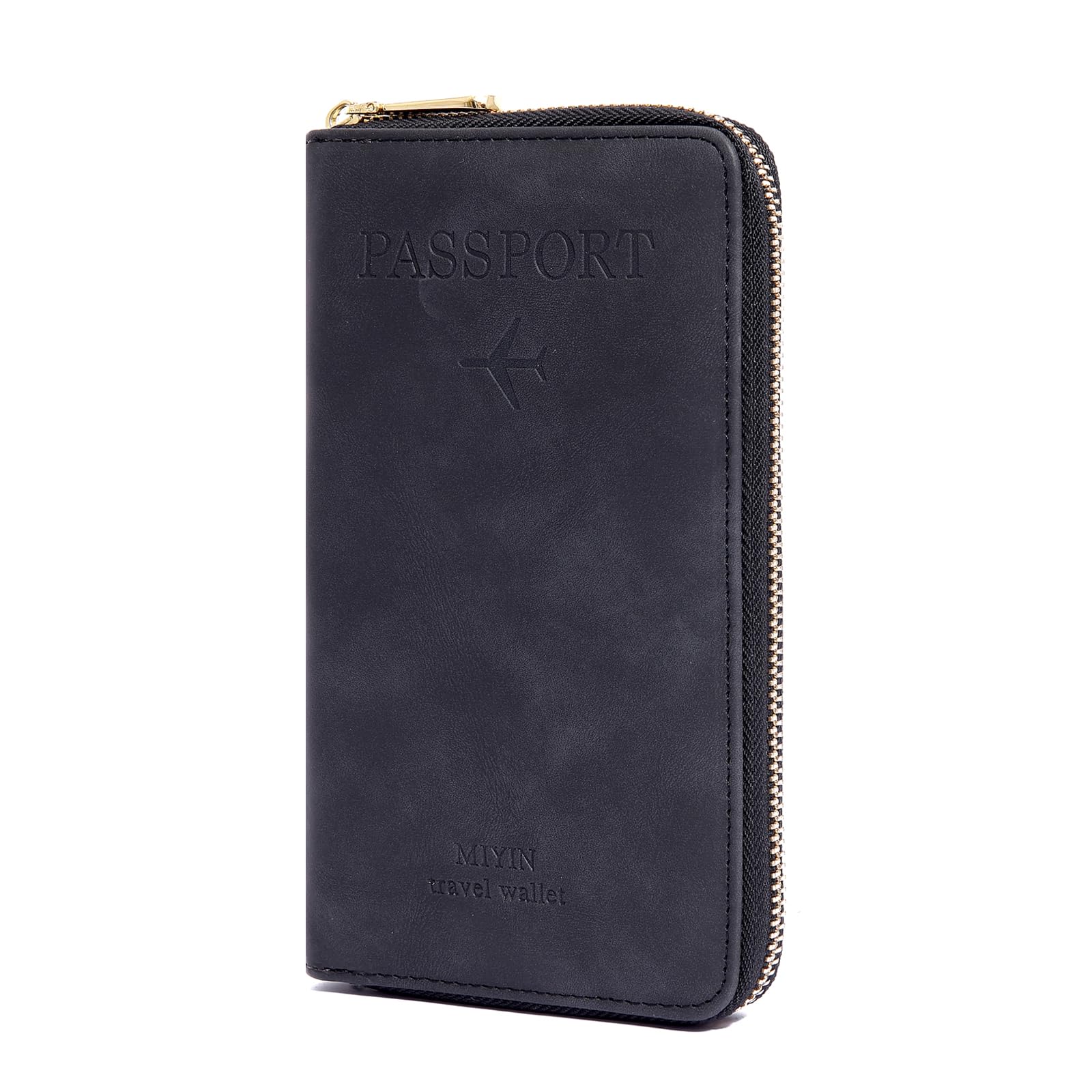 DAITETPassport Holder Wallet for Men & Women, RFID Blocking Travel Wallet, Passport Holder Card Slots Document Organizer Wrist Strap (Black)