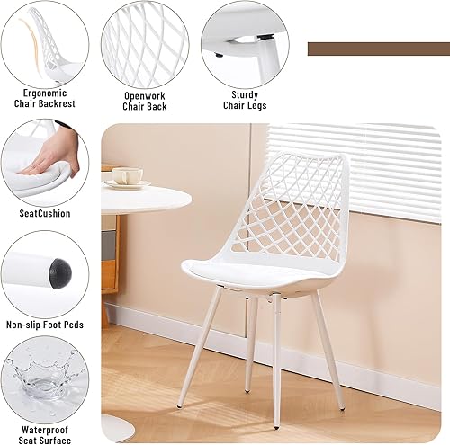 Miniatura 4 de Juego de 4 sillas de comedor modernas de plástico, sillas acolchadas de tulipán de mediados de siglo para cocina, sala de estar, diseño de malla,